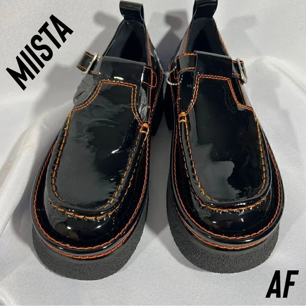 MIISTA CATHY PLATFORM MARY JANE LOAFERS BLACK PATENT LEATHER NEW SIZE 38